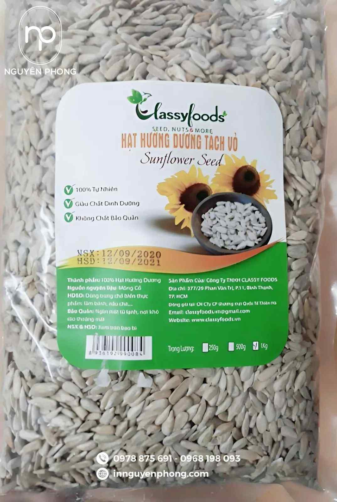 Mẫu tem dán hạt hướng dương in đầy đủ thông tin chi tiết